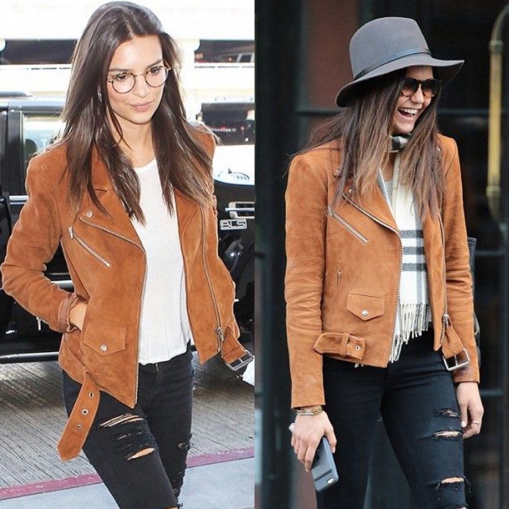Veda Jayne Suede Camel/Brown Moto Jacket